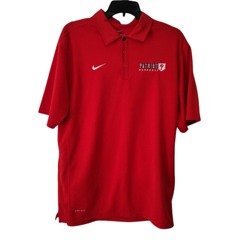 Nike Golf Mens Red Short Sleeve DriFit Polo Shirt Size M Patriot Baseball Logo